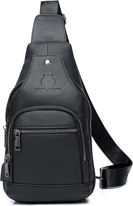 LUKZIJAES Genuine Leather Sling Bag for Men