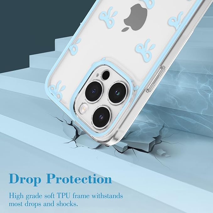 EYZUTAK Case for iPhone 13 Pro Max, Clear Cute Ribbon Bowknot Pattern Aesthetic Transparent Phone Case Raised Camera Protection Stylish Slim Soft Durable TPU Protective Cover for Women Girls - Blue