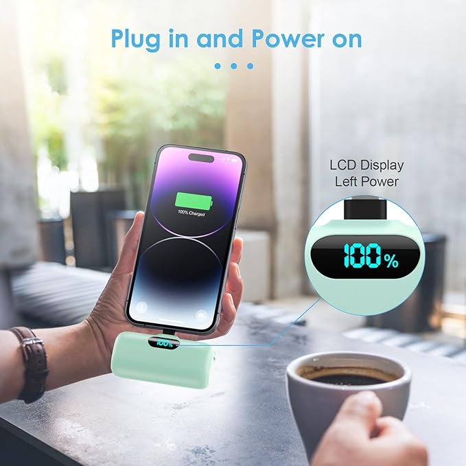 [2 Pack] Samll Portable Charger for iPhone 16/15 Series, 5000mAh 3A PD USB C Power Bank, Mini LCD Display Battery Pack Compatible with iPhone 16/16 Plus/16 Pro/15 Pro Max,Samsung,Android/Moto/LG etc