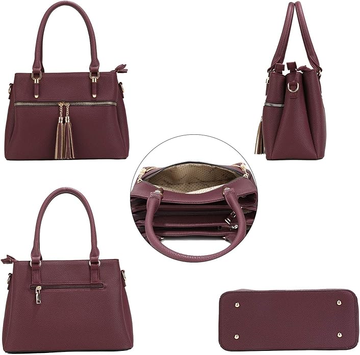 KKXIU Women Satchel Bags Handle Shoulder Handbags and Purses Pockets Zipper Leather Crossbody Bags