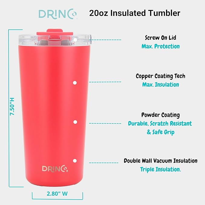 Drinco - 20 oz Stainless Steel Tumbler | Double Walled Vacuum Insulated Mug With Lid, 2 Straws, For Hot & Cold Drinks (20oz Barn Red, 20oz)