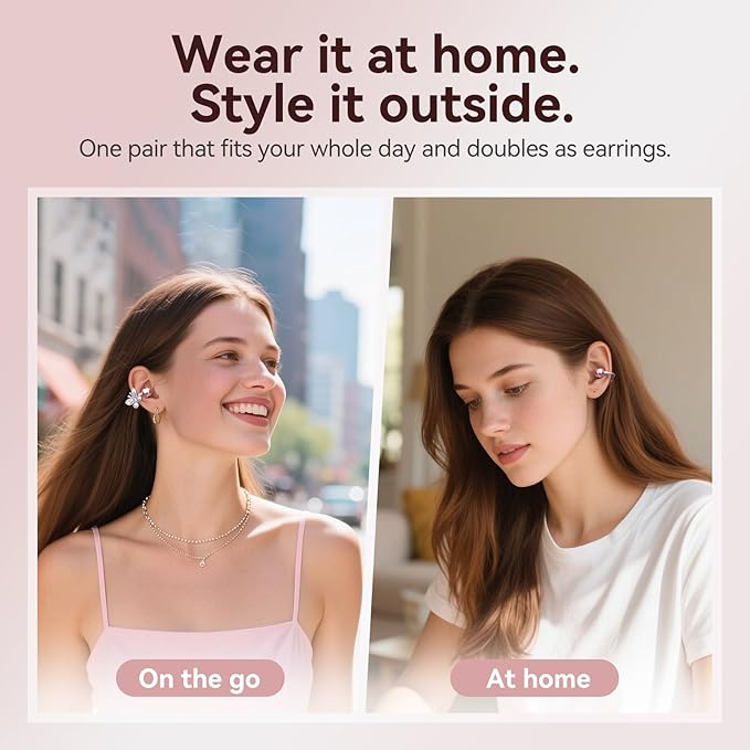 Kinglucky Jewelry-Inspired Clip-On Earbuds with Butterfly Earrings, Comfortable Fit & 50H Playtime Open Ear Bluetooth 5.4 Wireless Headphones for Women Gifts, Small Ears, Sports & Workouts (Rose Gold)