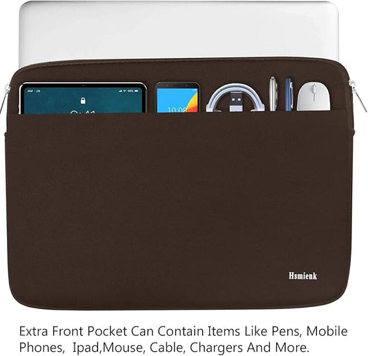 Laptop Sleeve Bag 15.6 inch, Shockproof Protective Notebook Case with Accessory Pocket, Briefcase Carrying Laptop Sleeve for 15.6" HP, ASUS, Dell, Lenovo, Acer -Coffee