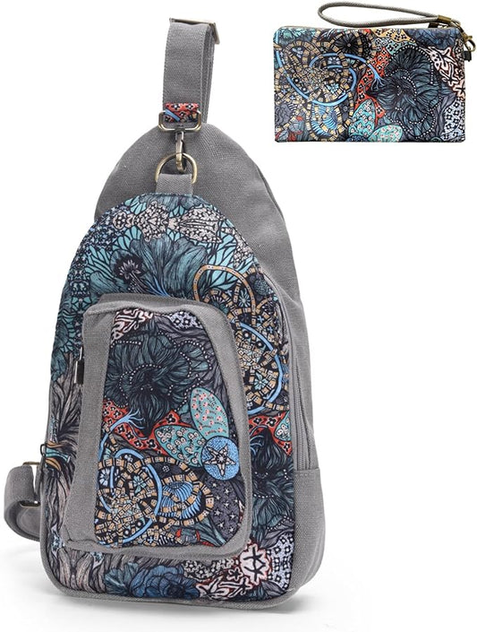 Black Butterfly Canvas Chest Bag, Small Chest Pack, Crossbody Bag for Travel, Inclined Shoulder Bag