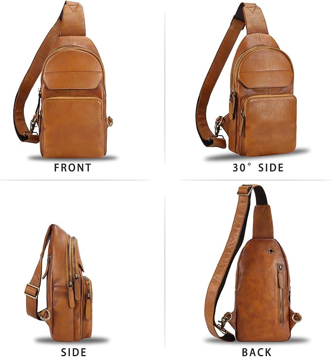Genuine Leather Sling Bag for Man and Women Crossbody Purse Handmade Retro Shoulder Backpack Vintage Chest Bags