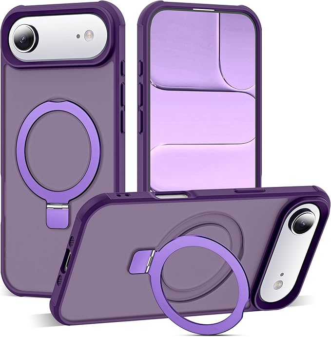 Compatible with iPhone 17 Air Case with Invisible Magnetic O-Ring Stand Military-Grade Translucent Phone Case for iPhone 17 Air 6.5" [Compatible with Mag-Safe][Great Grip Feeling], Purple