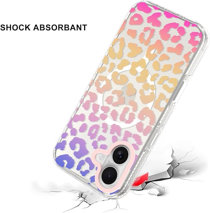 SAKUULO Magnetic for iPhone 16 Case Colourful Leopard Print Pattern [Compatible with MagSafe] [with Screen Protector] Wireless Charge Strengthen Protection Cover, Colourful Leopard (6.1")