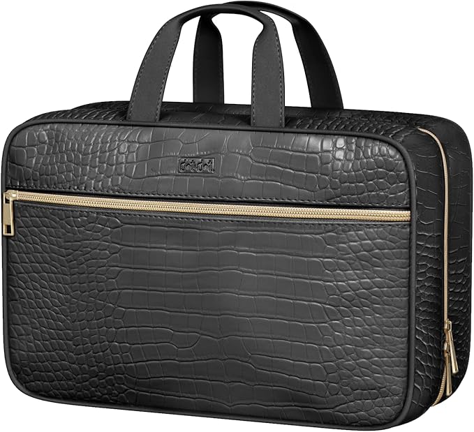 Dot&Dot Spacious Leather Toiletry Bathroom Bag - Hanging Travel Toiletry Bag for Women - Men's & Women's Toiletries Makeup and Cosmetic Organizer for Traveling Women