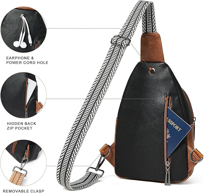 7L Sling Bag for Women Men Crossbody Belt Bag Small Travel Sling Backpack Anti Theft Chest Daypack Purse Faux Leather