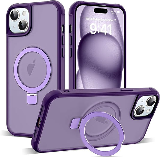 Compatible with iPhone 15 Plus Case with Invisible Magnetic O-Ring Stand Military-Grade Translucent Case for iPhone 15 Plus 6.7" [Compatible with Mag-Safe][Great Grip Feeling], Purple