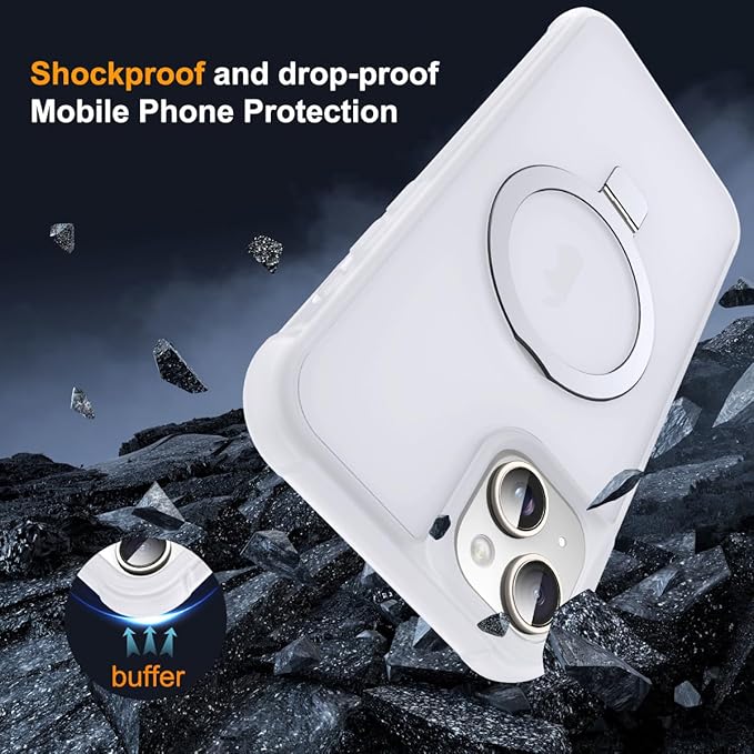 Compatible with iPhone 15 Case with Invisible Magnetic O-Ring Stand Military-Grade Phone Case for iPhone 15 6.1" [Compatible with Mag-Safe][Great Grip Feeling],Translucent