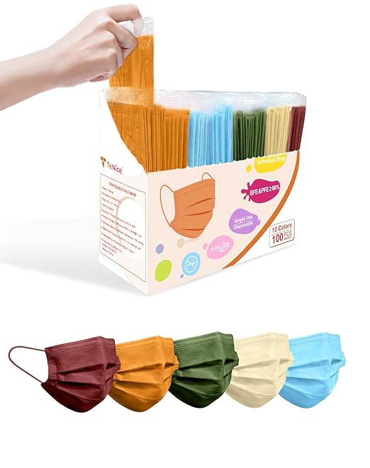 Face Masks Disposable 100 Pack, 4 Ply ASTM Level 3 Medical Grade, Breathable for Adult Outdoor Protection, Individually Wrapped for Home, School & Office, Autumn Symphony