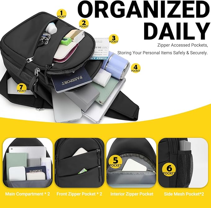 Crossbody Bags for Women, Sling Bag for Men, Small Hiking Backpack Anti Theft Lightweight for Outdoors Travel (L, Black)