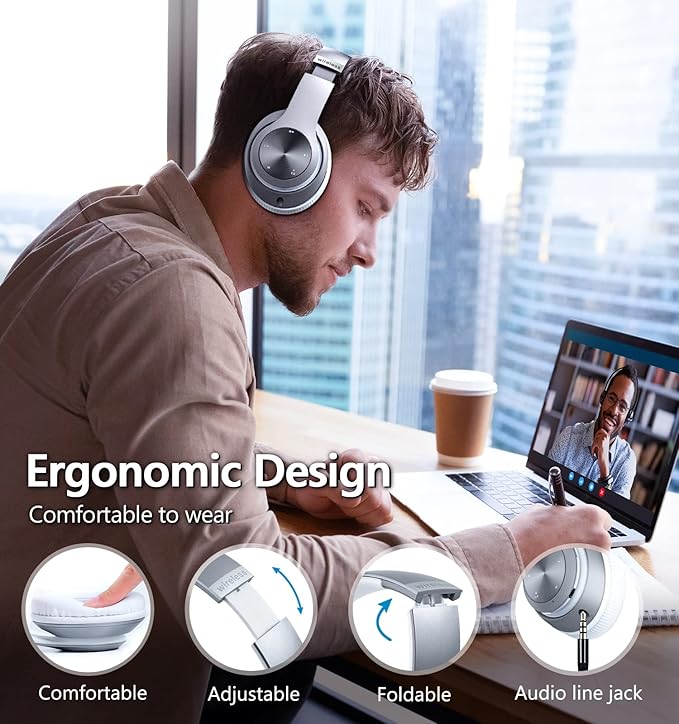 Headphones Wireless Bluetooth,60 Hours Playtime Foldable Lightweight Bluetooth Headphones Wireless Over Ear Wired Hi-Fi Stereo with 6 EQ Modes, Deep Bass Adjustable Headset with Mic, FM, TF for Adults