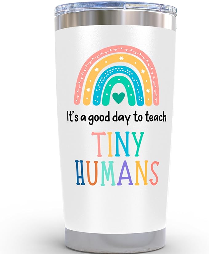 KLUBI Teacher Appreciation Gifts for Women - It's a Good Day To Teach Tiny Humans 20oz White Tumbler Gift for Kindergarten, High School, Pre K, Elementary, Middle and Preschool Teachers Week Present
