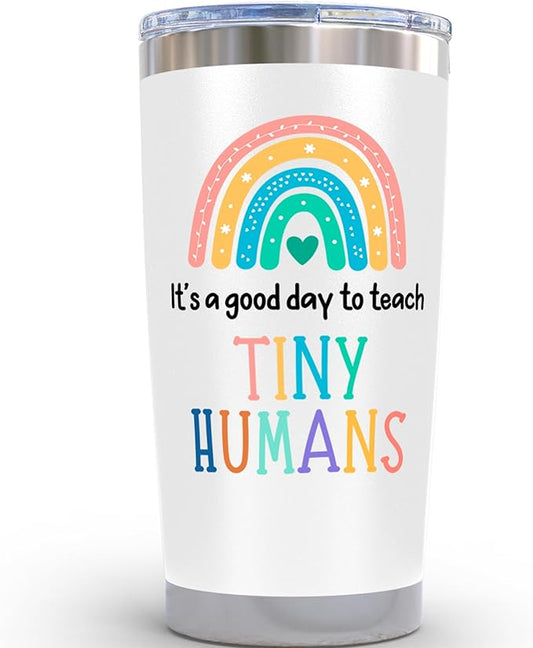 KLUBI Teacher Appreciation Gifts for Women - It's a Good Day To Teach Tiny Humans 20oz White Tumbler Gift for Kindergarten, High School, Pre K, Elementary, Middle and Preschool Teachers Week Present