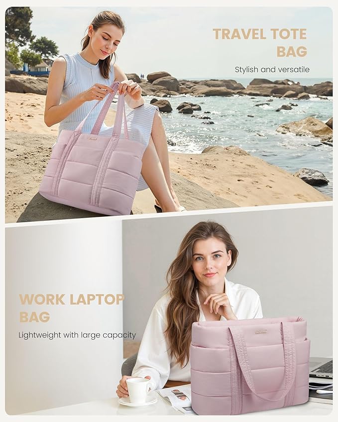 LOVEVOOK Tote Bag for Women, Large Puffer Work Tote Bag for 15.6 Inch Laptop, Lightweight Travel Tote with Zipper Gifts for Women