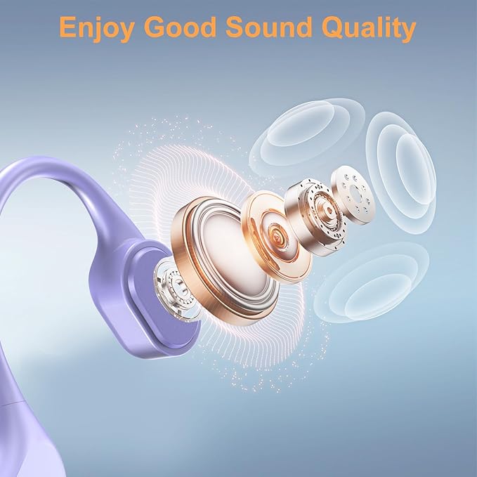 Bone Conduction Bluetooth Headphones-SurfAudio, IP68 Waterproof Swimming Headphones with 32GB MP3 Player, Lightweight Open Ear Design for Swimming/Surfing/Marathon/Cycling(Purple)