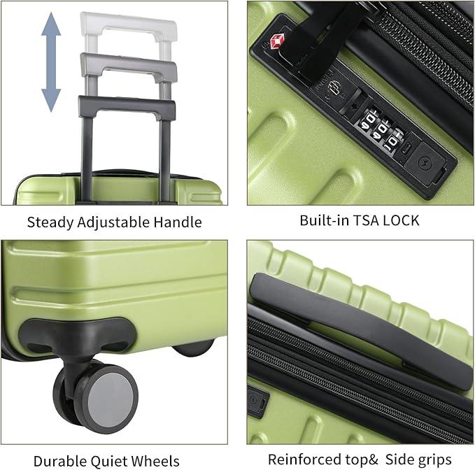 EMPSIGN Carry On Luggage with Spinner Wheels, Hard Shell Carry-On Expandable Suitcase 21x14x9 Airline Approved & Built-in TSA Lock, Durable Travel Rolling Suitcase, Carry-On 20-Inch, Green