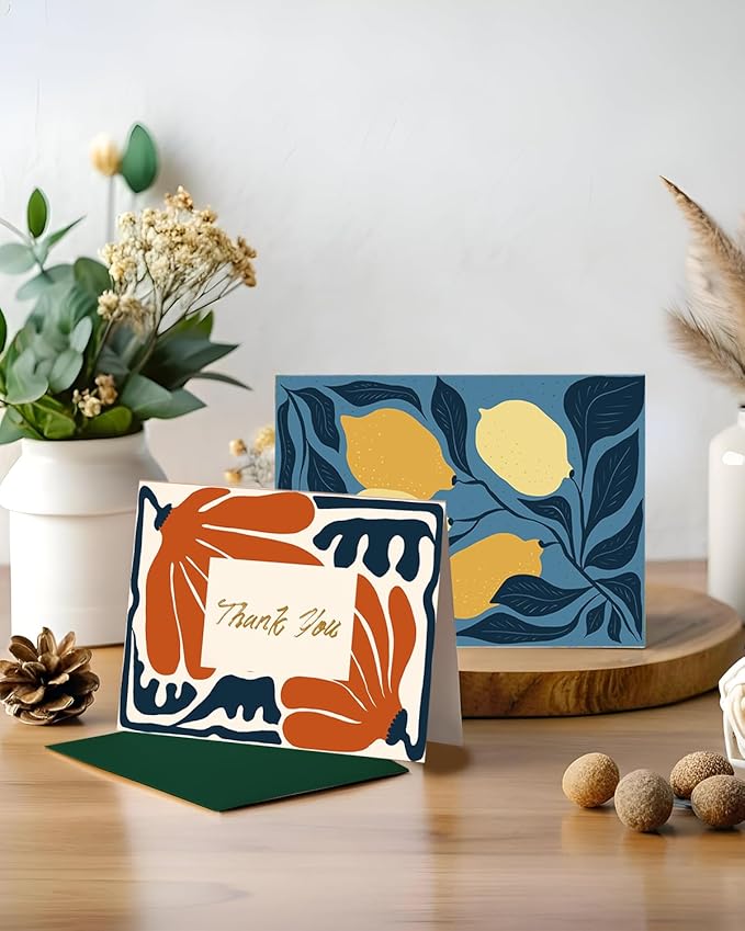 qiqee Color Contrast Flower Thank You Cards Greeting Gift Cards for Handwritten Messages 4x6 Inch 6 Design Birthday Thank You Notes (24pcs +24pcs Envelopes)