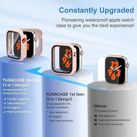 3 in 1 Waterproof Case for Apple Watch Series 11(2025) Series 10 Screen Protector 46mm Accessories Built-in Tempered Glass, 360°Full Protective PC Bumper Face Cover Compatible iWatch 46mm