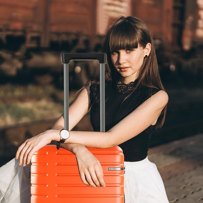 EMPSIGN Carry On Luggage with Spinner Wheels, Hard Shell Carry-On Expandable Suitcase 21x14x9 Airline Approved & Built-in TSA Lock, Durable Travel Rolling Suitcase, Carry-On 20-Inch, Orange