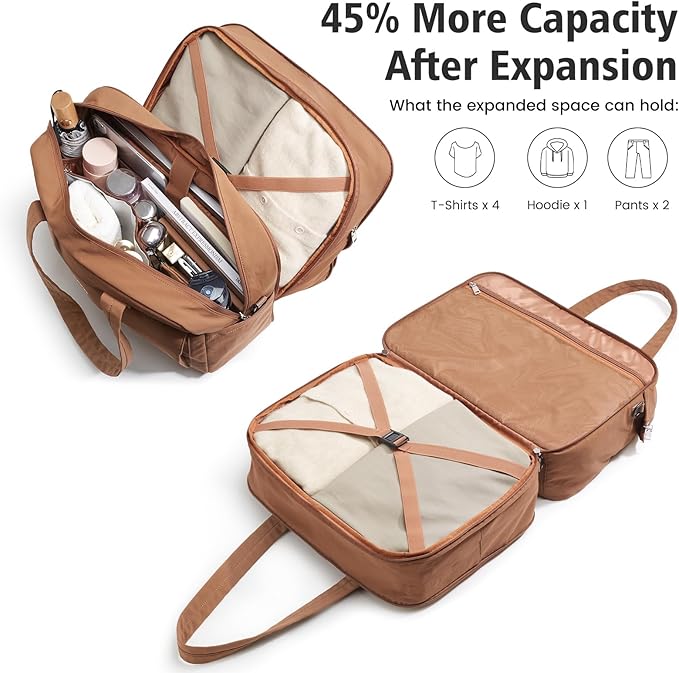 G4Free Expandable Duffle Bag for Travel Weekender Overnight Carry On Tote Duffel Bags for Men Women (Brown)