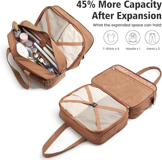 G4Free Expandable Duffle Bag for Travel Weekender Overnight Carry On Tote Duffel Bags for Men Women (Brown)