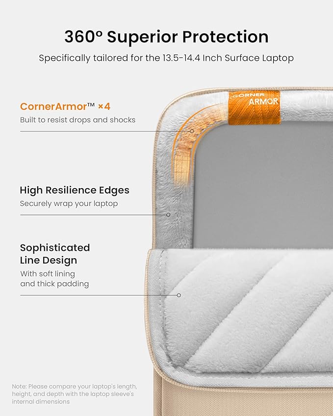 tomtoc 360° Protective Laptop Sleeve for 13.5-14.4 Inch Surface Laptop Studio/6/5/4/3, Surface Book, Water-Resistant Computer Case for Acer Aspire/Swift 14, ASUS Vivobook/Zenbook 14, Jumper EZbook X3