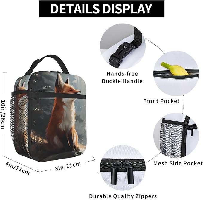 Fox Lunch Box Insulated Lunch Bag for kids Girls Boys Women,Reusable Lunch Box Containers for Women Men,Durable Cooler Tote Bag Lunchbox for Office/School/Picnic