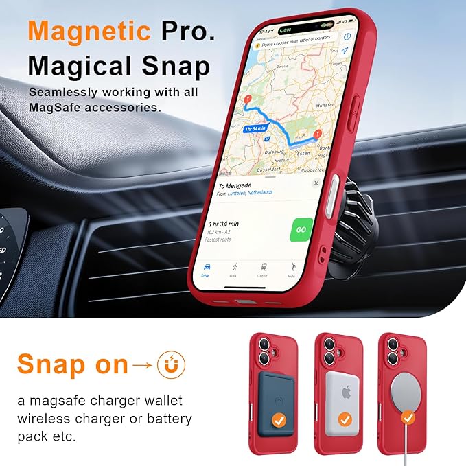 MOCCA Strong Magnetic Compatible with iPhone 17 Case [Compatible with Magsafe] [Full Camera Protection] Slim Translucent Matte Shockproof Phone Case Cover 6.3",Red