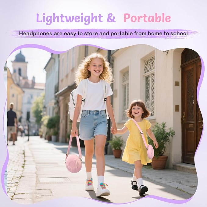 Kids Wired Headphones with Microphone, Volume Limited to 85/94dB Earphone for Boys & Girls, Foldable 3.5mm Jack Headset for School & Travel, Includes Portable Case(Purple)