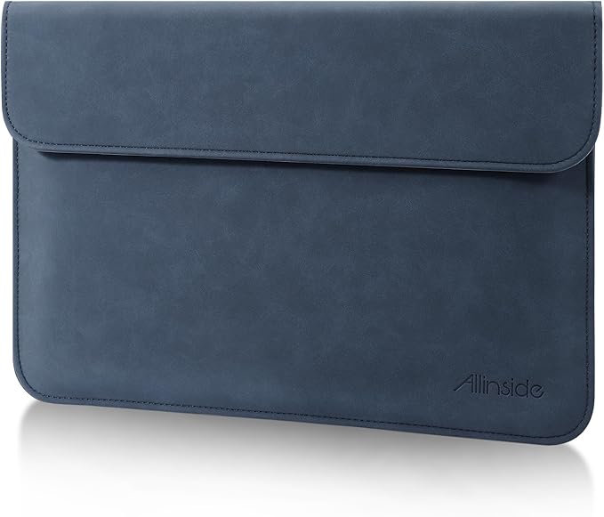 Allinside 13 Inch Laptop Sleeve Case for MacBook Air 13 2018-2025/MacBook Pro 13 2016-2022/Macbook Pro 14 2021-2024, Waterproof PU Leather Horizontal Envelope Protective Case Cover, Navy Blue