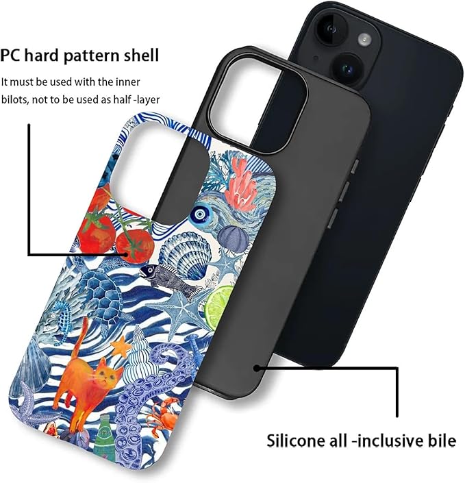 Case for iPhone 13 iPhone 14,Leopard Cherry Shell Aesthetics for Woman Men Full Body Protective Cover Shockproof 2 in 1 Silicone + Hard PC Design Case