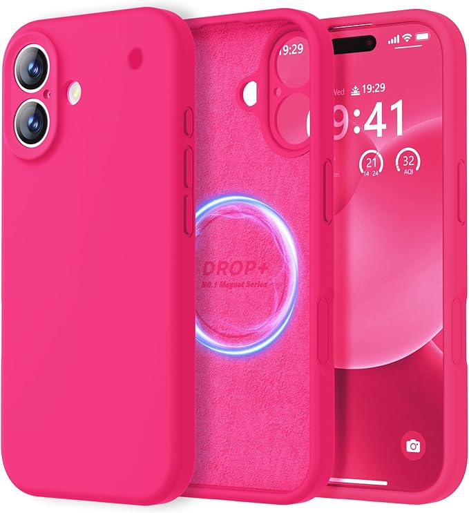 LOVE 3000 Designed for iPhone 17 Case, Premium Silicone [Compatible with Magsafe][Soft Anti-Scratch Microfiber Lining] Shockproof Protective Phone Case for Men Women 6.3", Hot Pink