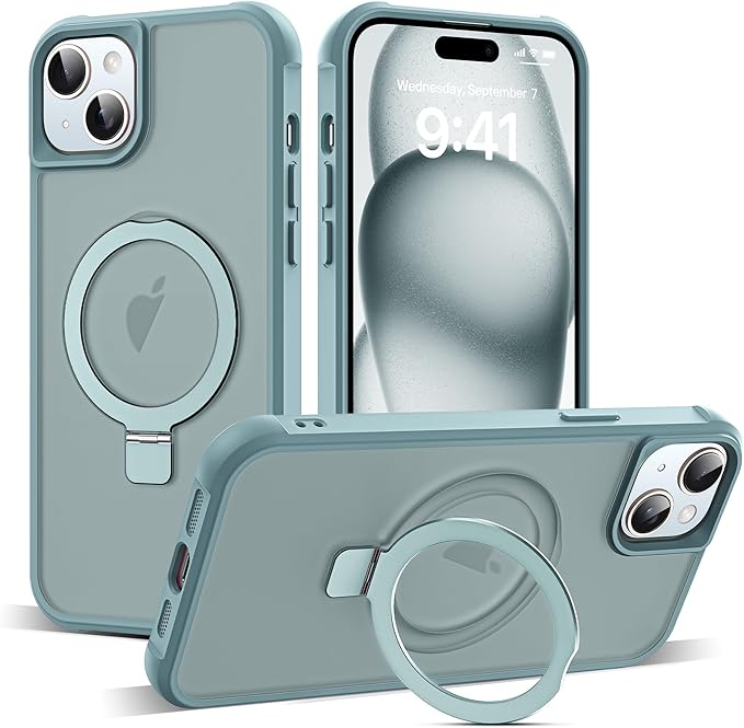 Compatible with iPhone 15 Plus Case with Invisible Magnetic O-Ring Stand Military-Grade Translucent Case for iPhone 15 Plus 6.7" [Compatible with Mag-Safe][Great Grip Feeling], Blue