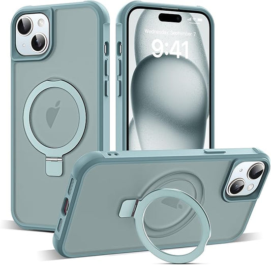 Compatible with iPhone 15 Plus Case with Invisible Magnetic O-Ring Stand Military-Grade Translucent Case for iPhone 15 Plus 6.7" [Compatible with Mag-Safe][Great Grip Feeling], Blue