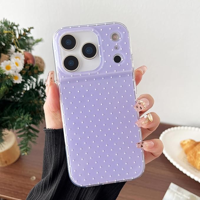 Compatible with iPhone 17 Pro Case, Fashion Cute Aesthetic Polka Dot Phone Case for Women, Shockproof Slim Soft TPU and Hard PC Protective Phone Cover for iPhone 17 Pro 6.3", Purple