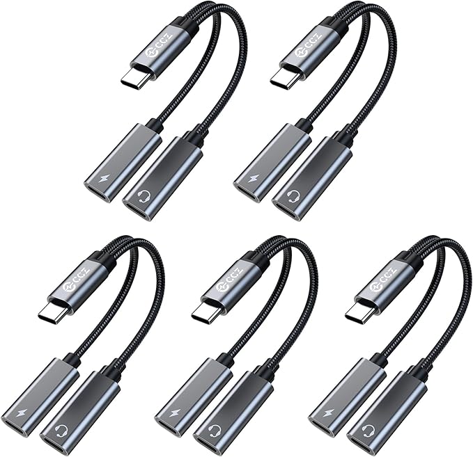 USB C Splitter,1 in 2 Out Dual USB C Type Headphone and 60W PD Charger Audio Adapter,Hi-Fi Sound Quality Type C Headphone Adapter and Charging Dongle Cable for Phone 16/15 Pro Max(USB-USB,5Pack)