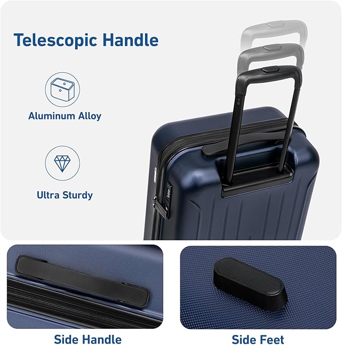 KYME Suitcase Hardshell With Double Spinner Wheels, PC+ABS TSA Lock Travel Luggage (Navy Blue, 24" Checked)