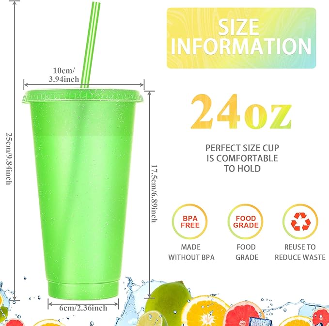 Honeydak 30 Pack Tumbler with Straw and Lid Bulk Glitter Plastic Cups Water Bottle Iced Coffee Travel Mug Reusable Party Favor Cups for Birthdays travel 24-27 oz (Elegant Color)