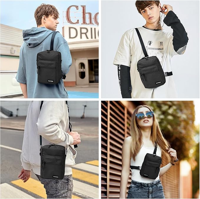 Waterproof Sling Bag For Men, Small Nylon Crossbody Sling Backpack With Multi Pocket, Adjustable Chest Bag For Travel, Hiking, Workout - Black