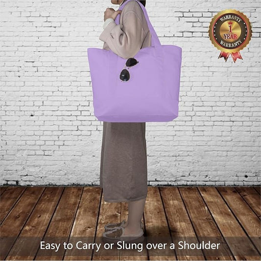 TOPDesign 3-Pack Canvas Tote Bags with an External Pocket, Reusable Grocery Shopping Bags, Top Zipper Closure, Daily Essentials (Lavender)