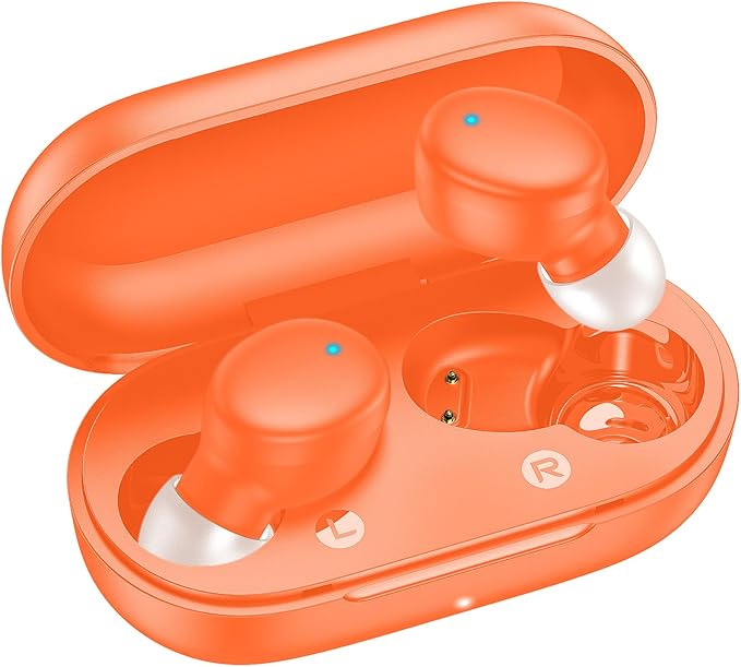 kurdene Wireless Earbuds Bluetooth 5.3 in Ear Buds Light Weight Headphones,Deep Bass Sound,Built in Mics Headset,Clear Calls Earphones for Sports Workout Orange