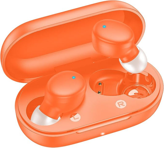 kurdene Wireless Earbuds Bluetooth 5.3 in Ear Buds Light Weight Headphones,Deep Bass Sound,Built in Mics Headset,Clear Calls Earphones for Sports Workout Orange