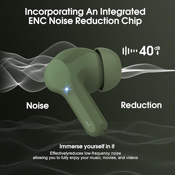 Wireless Earbuds, Bluetooth 5.4 Headphones HiFi Stereo, Bluetooth Earbuds with ENC Noise Cancelling Mic, IP7 Waterproof in Ear Earphones, 48H, LED Display Ear buds for Pad Workout Sports, Retro Green