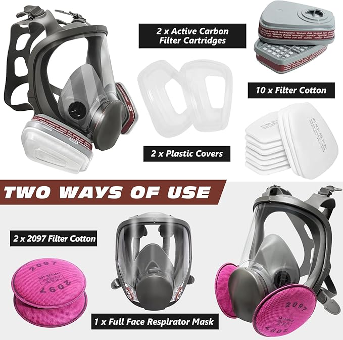 Full Face Respirator Mask - Gas Masks Survival Nuclear and Chemical for Asbestos,Paint and Chemical