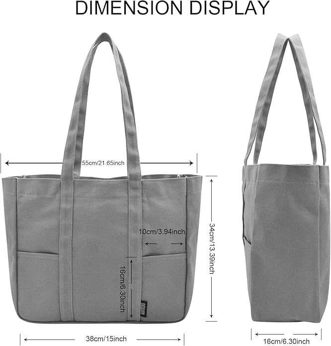 TeeYee Women's 20L Canvas Tote Bag Reusable Multi-Pocket Organizer for Travel Work Gym Shopping Large Shoulder Bag