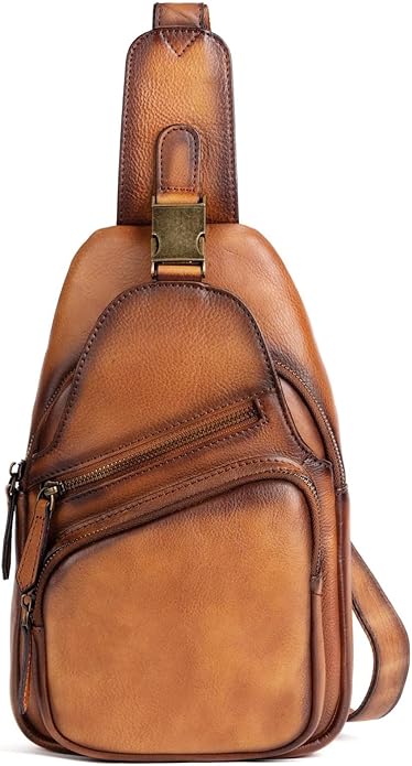 Genuine Leather Sling Bag for Men Women Backpack Chest Shoulder Satchel Crossbody Bags Casual Outdoor Daypack