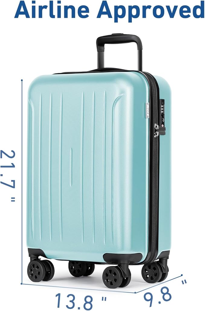 KYME Suitcase Hardshell With Double Spinner Wheels, PC+ABS TSA Lock Travel Luggage (Mint Green, 20" Carry On)